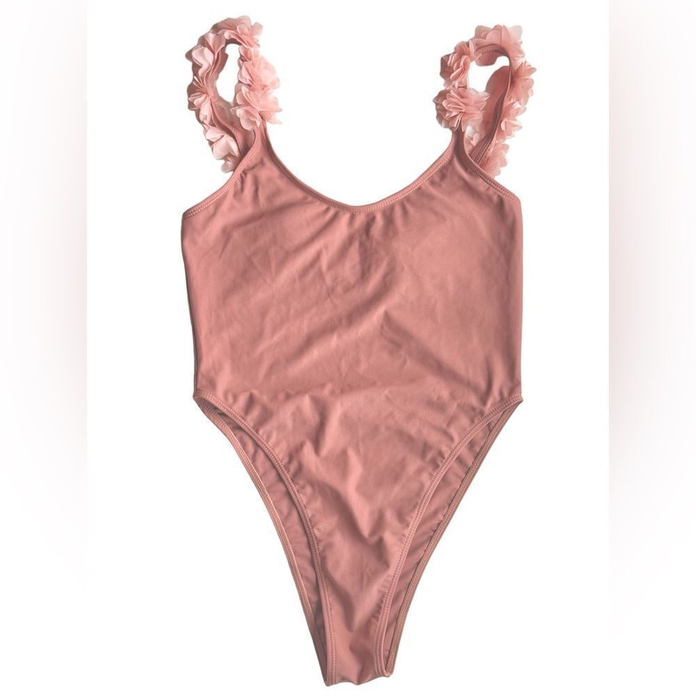 SHEIN Swimsuit Floral Straps Cheeky One Piece In Nude Pink M Beach
